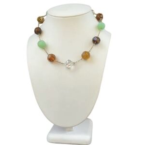 Vintage Glass Crystal Bead Necklace with Green Accents